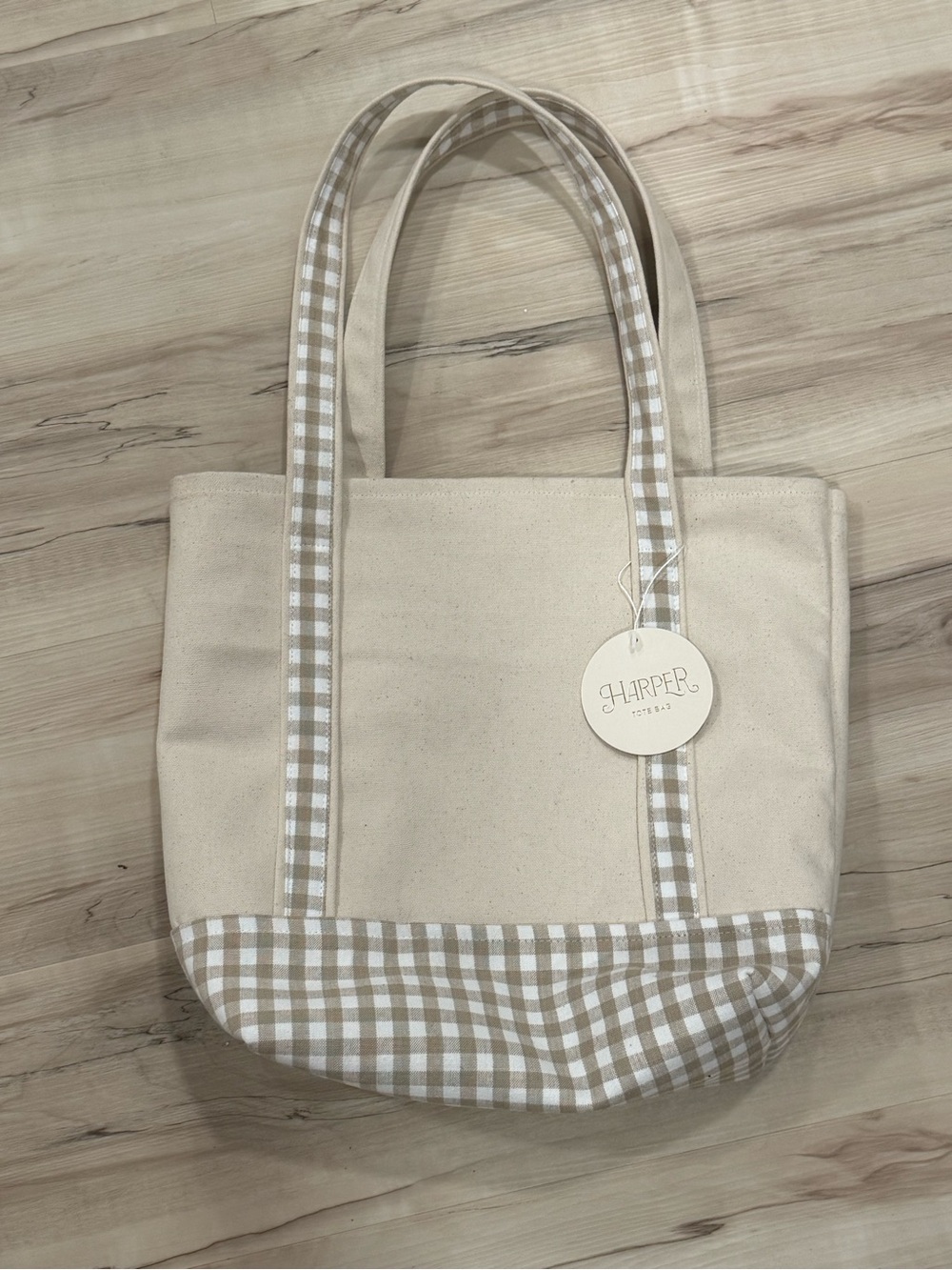Harper Beige and Cream Checked Canvas Tote